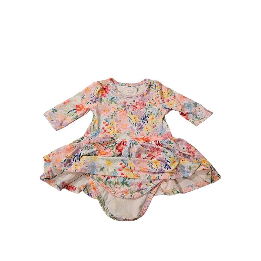 Mila & Rose Field of Flowers 3/4 Sleeve Twirl Bodysuit Dress 6-12M - Picture 2 of 4